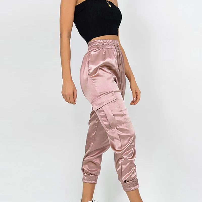 Женские спортивные штаны-джоггеры розовые шаровары с высокой талией и
