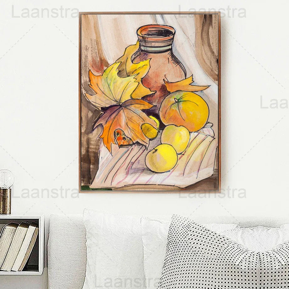 

Retro Watercolor Home Decoration Fruit Cherry Apricot Living Room Wall Canvas Poster Afternoon Tea Restaurant Orange Prints