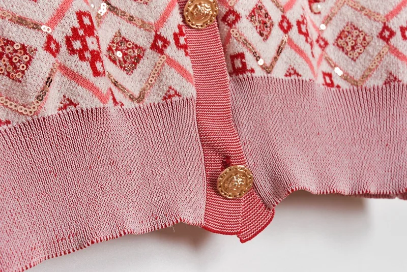 

New 2020 Women Summer Shirt Cardigan Female O-neck Tees Short Sleeve Casual Sweet pink Knitted Fashion Sequins Plaid tops