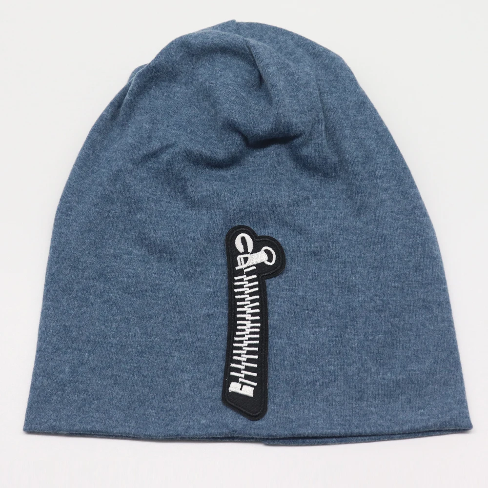 

Women Zipper Slouchy Beanies Hats 2019 Autumn Solid color Soft Cotton Women Ladies Creative Hat Skullies&Beanies with Applique