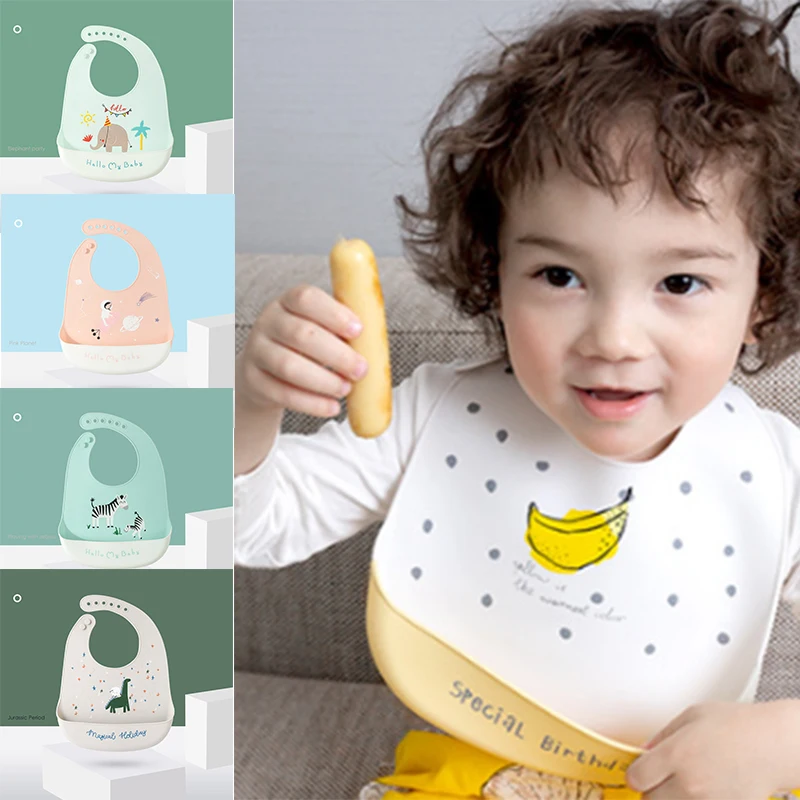 

Baby Bibs Waterproof Silicone Feeding Saliva Towel Newborn Baby Cartoon Aprons Todder Bibs Adjustable Stuff Burp Cloths Bandana