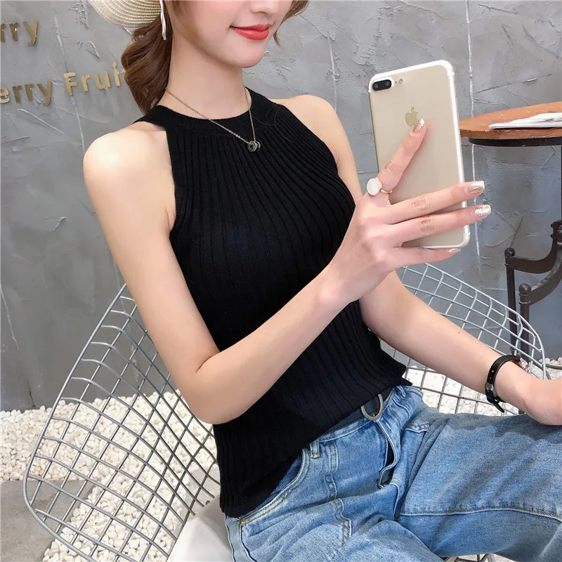 Новинка 2020 г. однотонный трикотажный жилет на бретелях с круглым вырезом OHCLOTHING