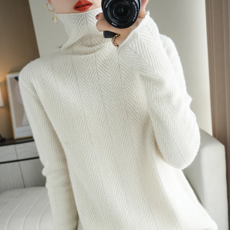 2021 autumn and winter new high neck sweater women 100% cashmere sweater knitted wool loose and thin pullover bottoming shirt