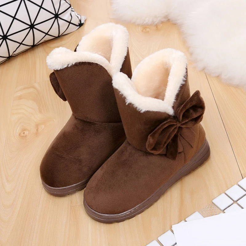 

1 Pair Women Snow Boots Warm Shoes Bowknot Plush Anti-slip for Winter Outdoor ASD88