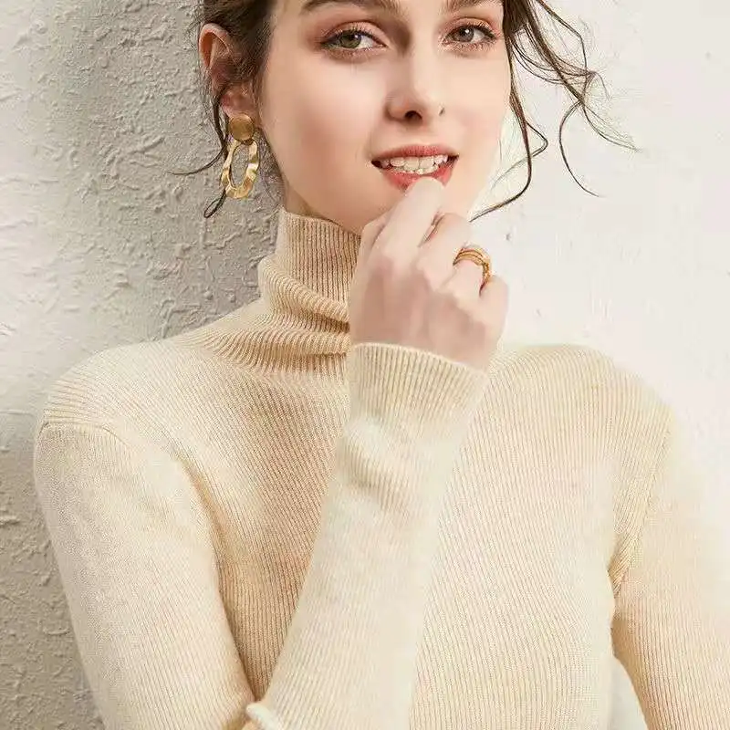 

Fall Winter Fashion Female High Collar Cashmere Sweater Women Lapel Solid Color Striped Pullover Sweater New 2021 Suterde Mujer