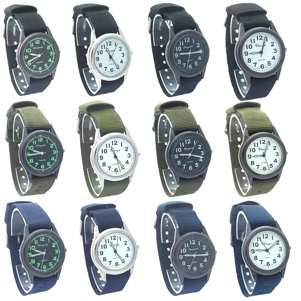 10pcs/Lot, Mixed Wholesales Casual Kid Quartz Watches Boy Nylon Children Cute Clock Boys and Gir Xmas Gifts Kids Watch Black