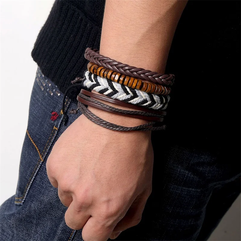 IFMIA винтажный Многослойный кожаный мужской браслет в стиле бохо синий ручной