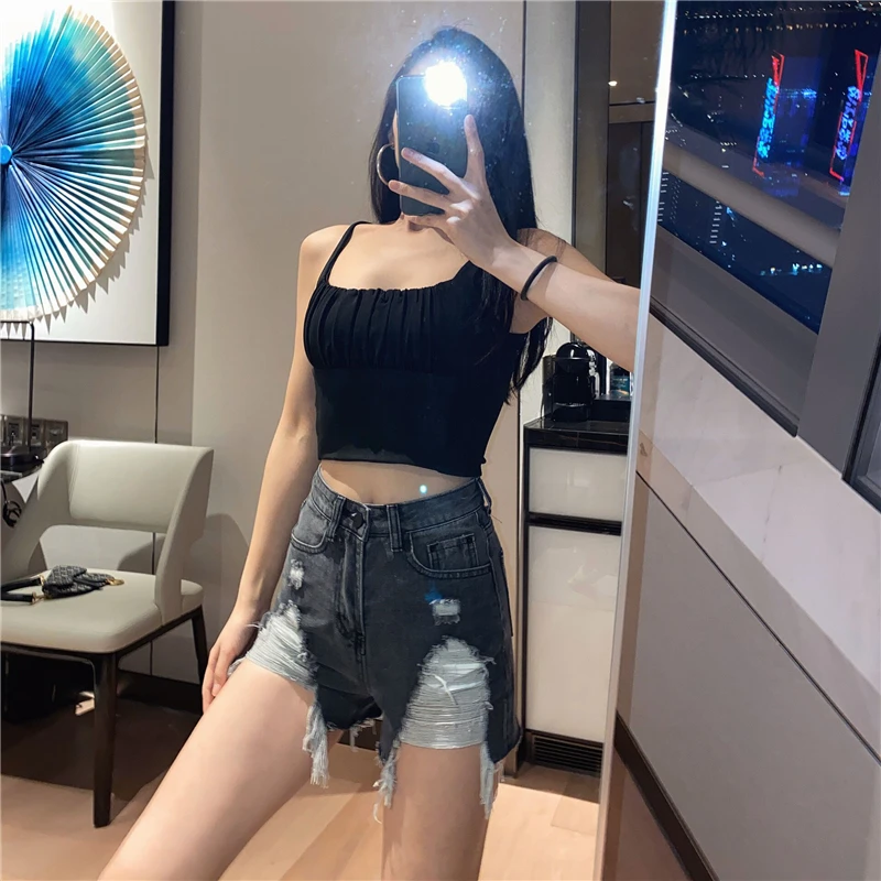 

Women Summer Sexy Camis Ruffles Tank Top Fashion Ladies Sleeveless Strapless Ruched Slim Crop Top Camisole Female Clothing Tanks