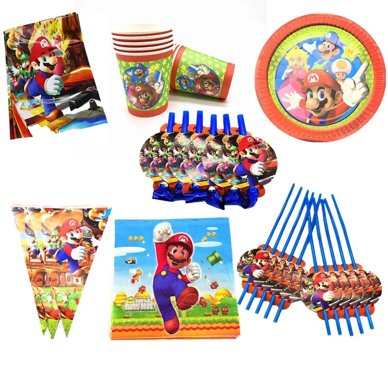 LISM тема &quotСупер Марио&quot одноразовые тарелки салфетки для стаканчиков Марио