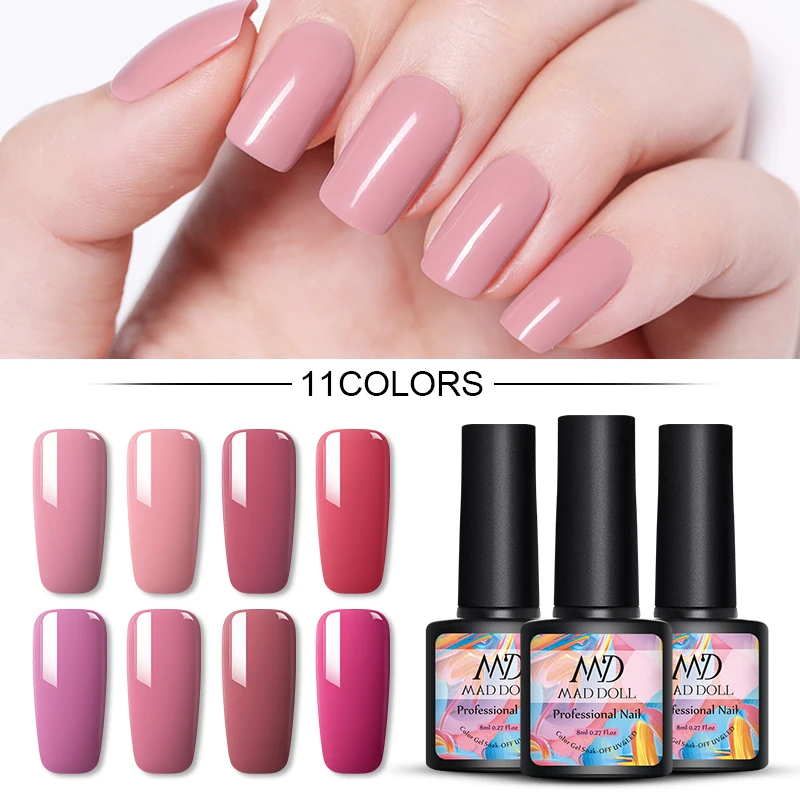 MAD DOLL, 8 мл, Гель-лак для ногтей, серый, красный, смешанные цвета, один отмачиваемый УФ-Гель-лак, Полупостоянный гель для дизайна ногтей