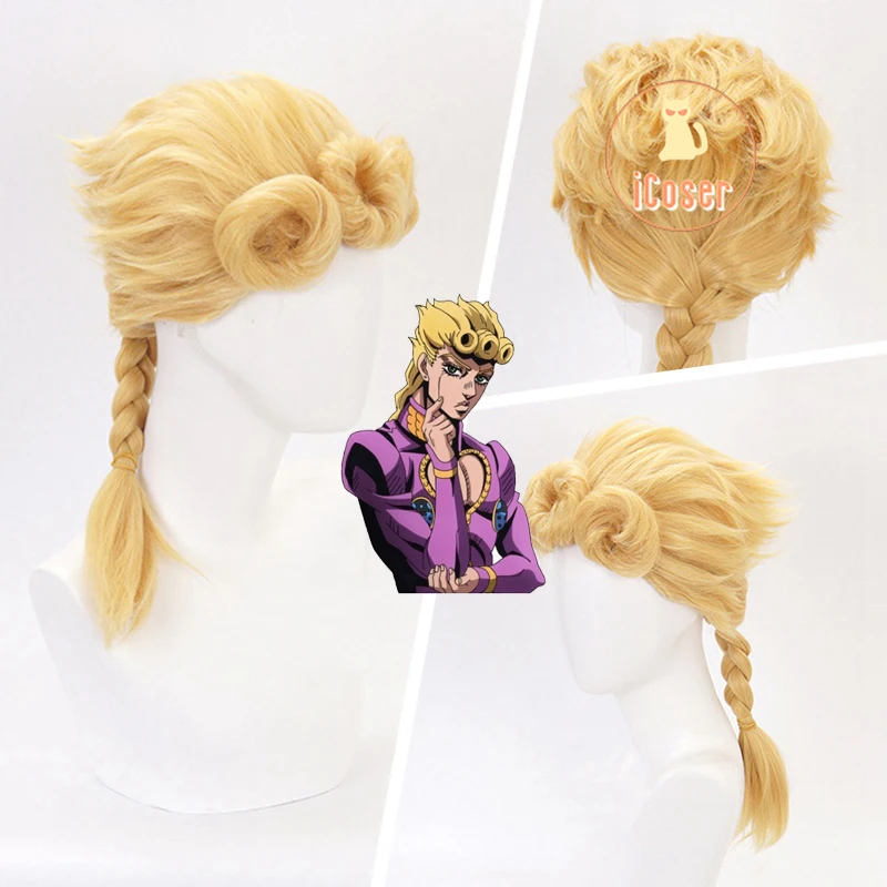 

Giorno Giovanna Wig JoJo Bizarre Adventure Cosplay Golden Braided Oversized Curls Wig Halloween Party Role Play Wig + Wig Cap