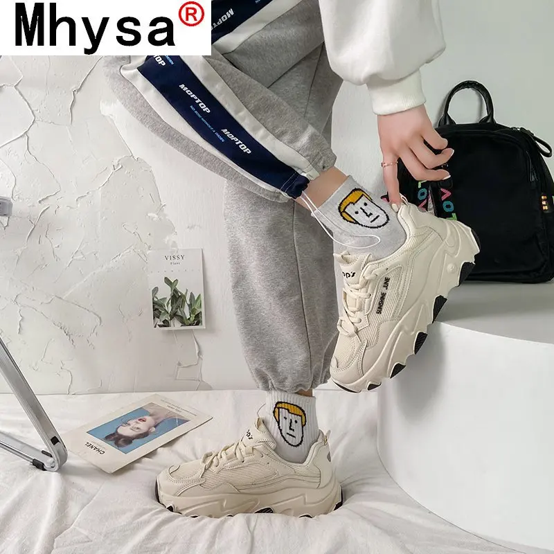 

New Autumn 2021 Women's Vulcanize Shoes Fashion Lace-up Low-heeled Women Casual Shoes Outdoor Comfortable Round Head Sneakers