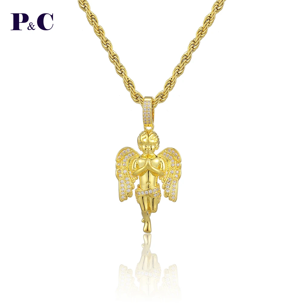 

Ангел Кулон со сложенными руками Серебряный Цвет Медь и циркон амулеты ангелы Подвески хип-хоп ювелирные изделия