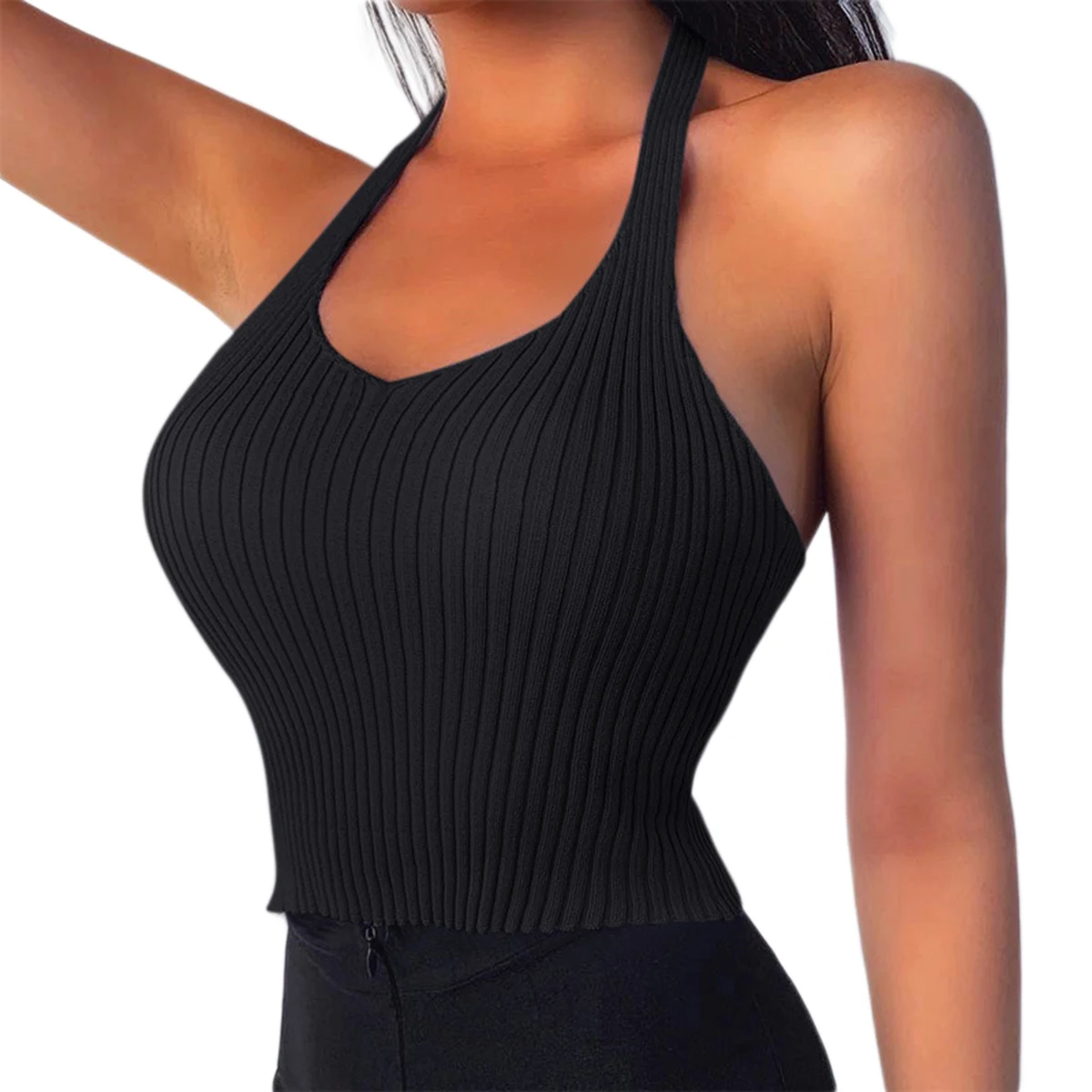 Женские Летние Новые Сексуальные облегающие топы с лямкой на шее Модные