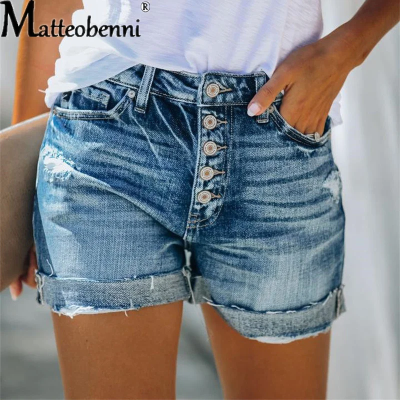 Шорты женские с завышенной талией модные пикантные рваные джинсовые короткие