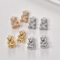 2pcslot copper plated bear full crystal pendant necklace zircon charms jewelry making supplies diy handmade brass accessories