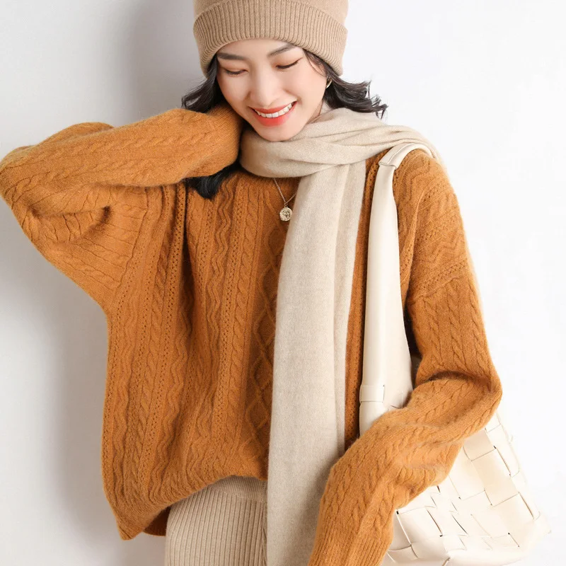 

2021 New Autumn Winter Women's Sweater Korean Solid Fashion O-Neck Long Sleeve Pullover Pink Oversized Loose Warm Elegant Tops