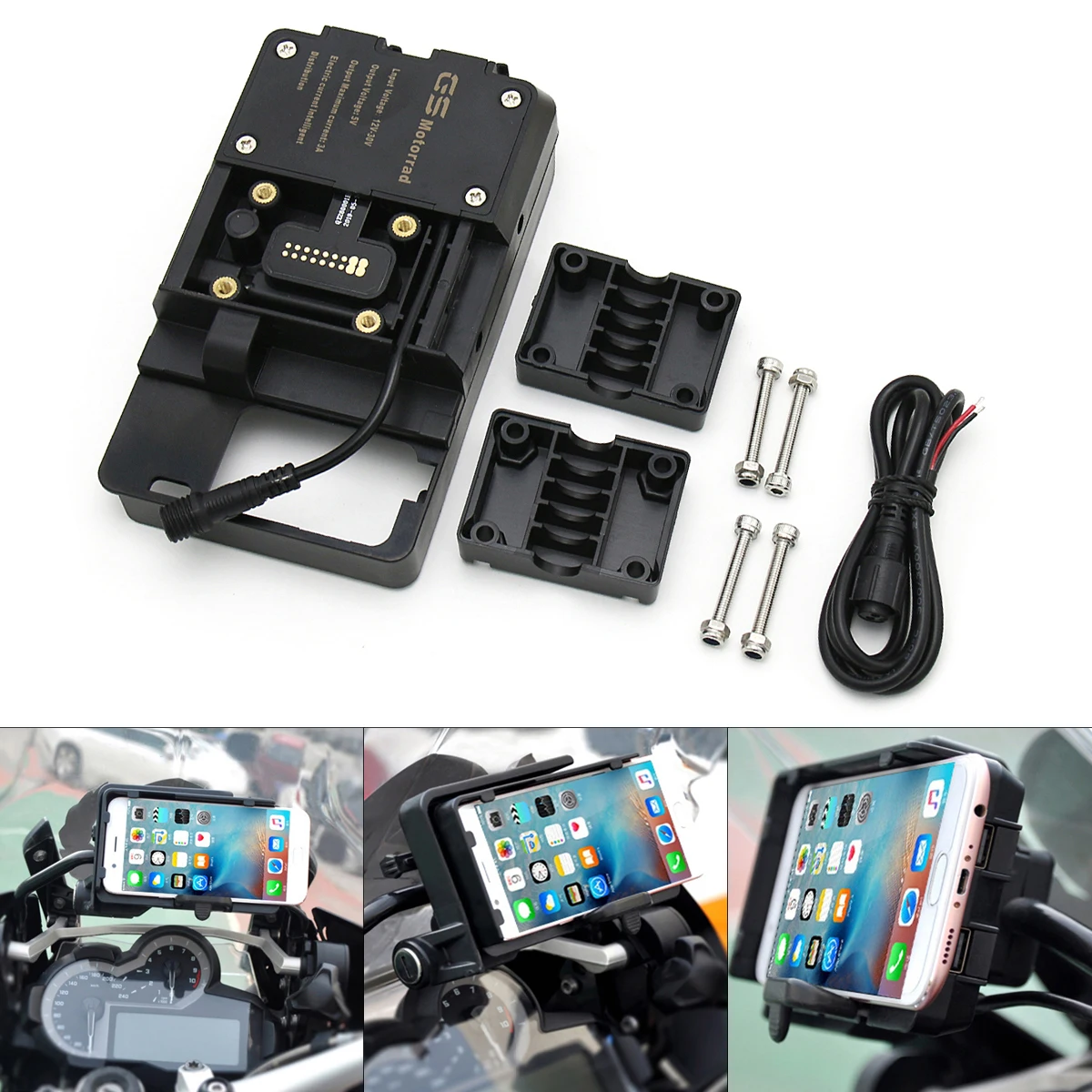 

Universal Motorcycle Mobile Phone USB Charging Holder Adjustable Navigation Bracket BMW R1200GS GSA R1200R R1200RS S1000R XR