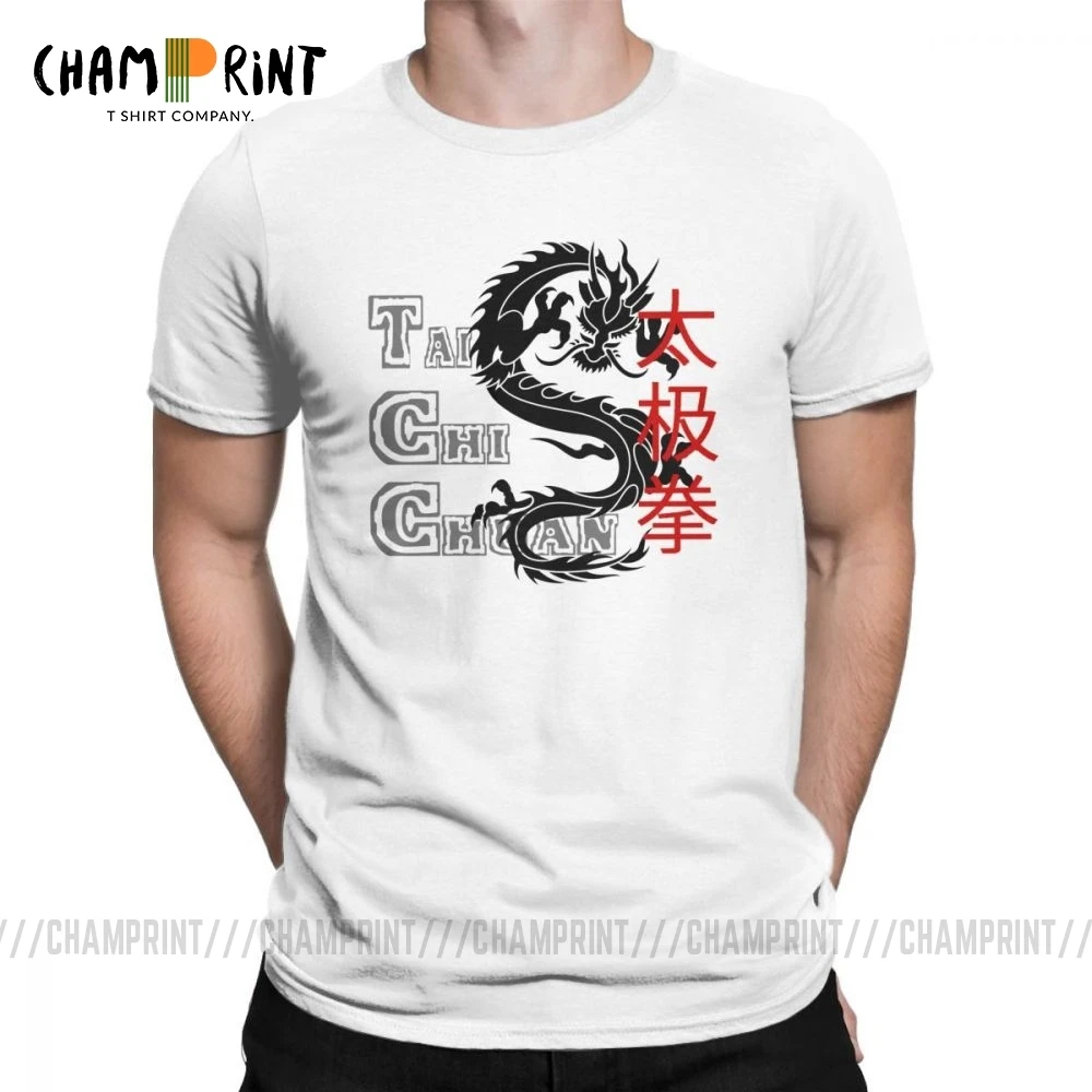 Мужские футболки Tai Chi Chuan Забавные из чистого хлопка с коротким рукавом китайский дракон круглым воротником