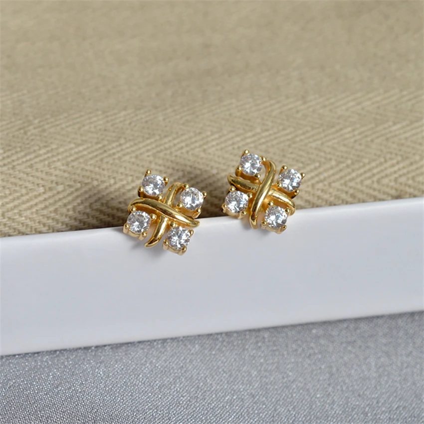 

S925 Sterling Silver Earrings For Women 1:1 Square 4 Zircon Earrings High-End Temperament Luxury Jewelry Party Gift