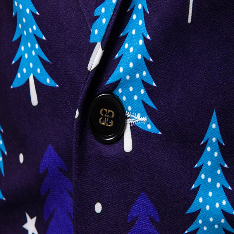 

Christmas Tree Printed Men Blazers Street Costume Casual Single-Breasted Plus Size Jacket Christmas Eve Party Suit Blazers Terno