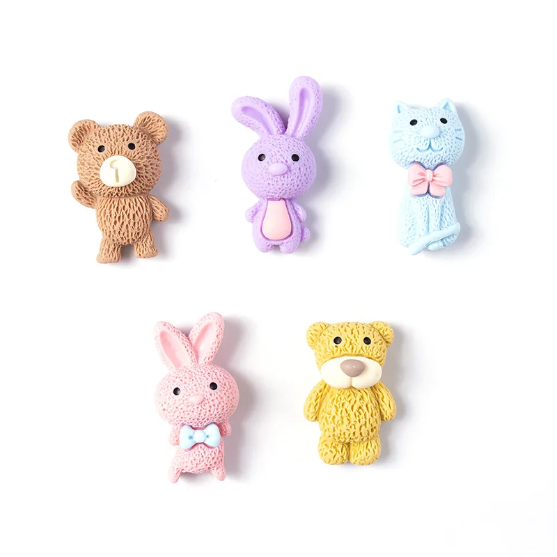 

20Pcs Cartoon Animals Flat back Resin Cabochon Kawaii Rabbit Bear Scrapbooking Craft DIY Hair Bows Accessories Phone Decoration