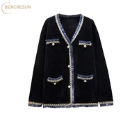 oversized women cardigan sweater small fragrant wind jacket autumn and winter korean style loose pocket button tassel decorated