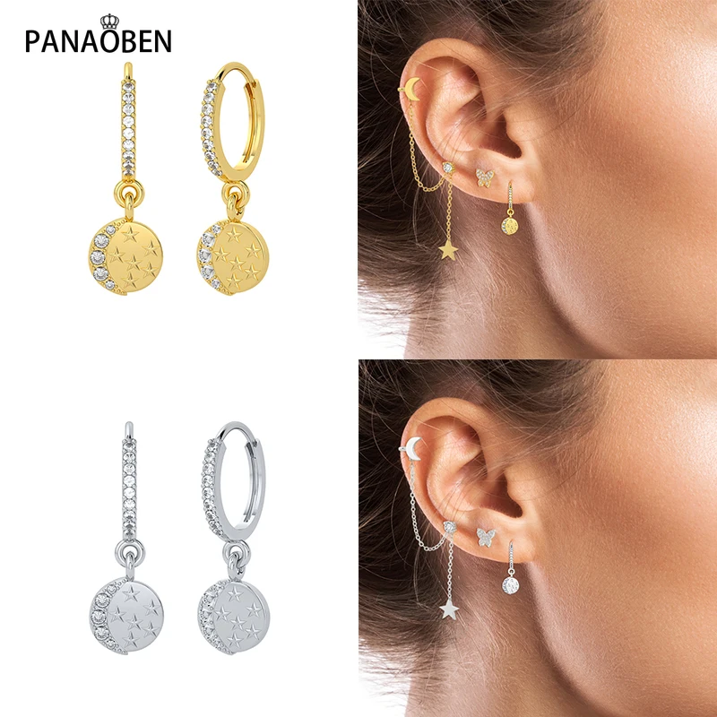 

PANAOBEN 925 Sterling Silver grace Hoop Earrings For Women Minimalist Huggie Charm Puncture Earring fine Trend boucle d'oreille