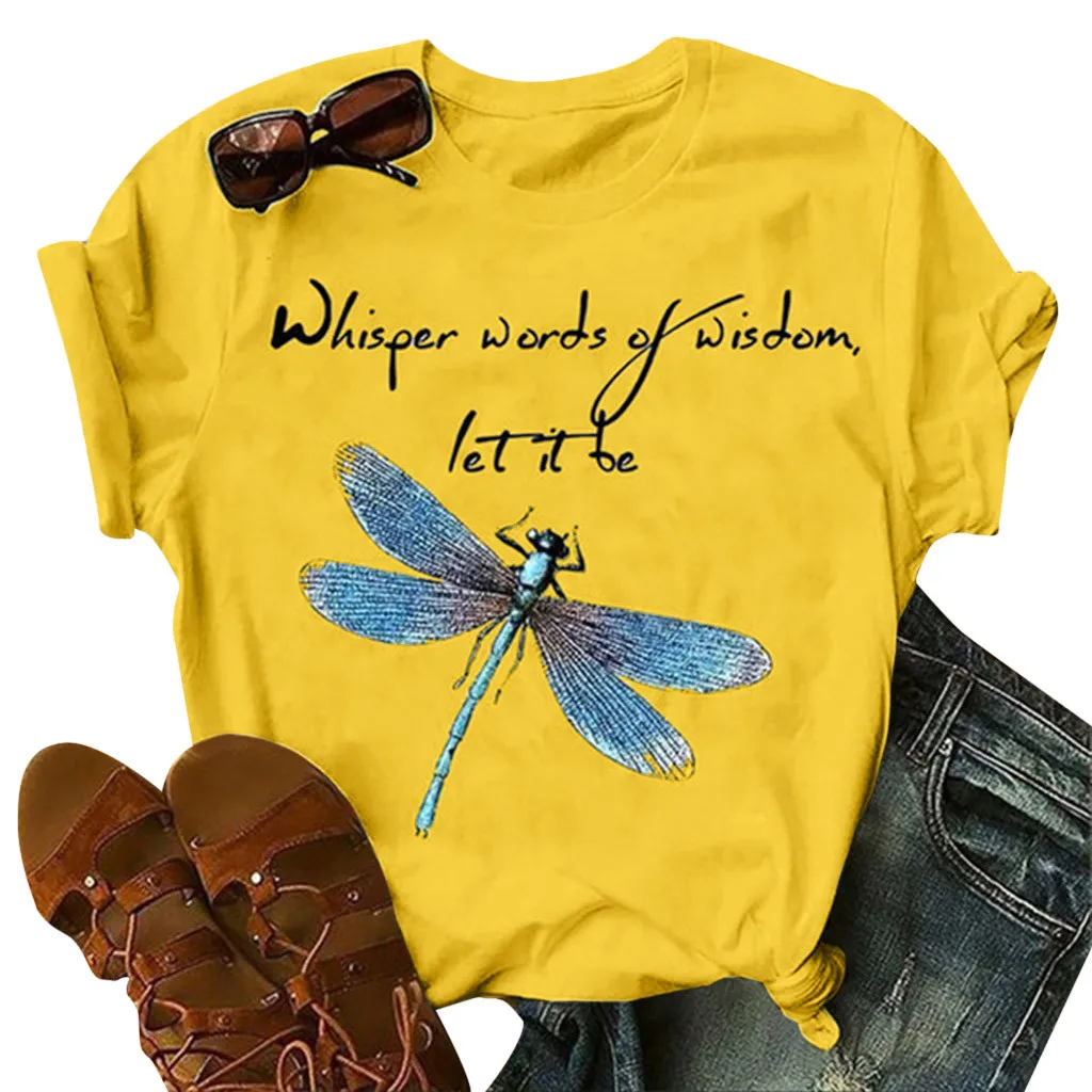 Красивая Белая футболка с принтом стрекозы для женщин и девочек Повседневная