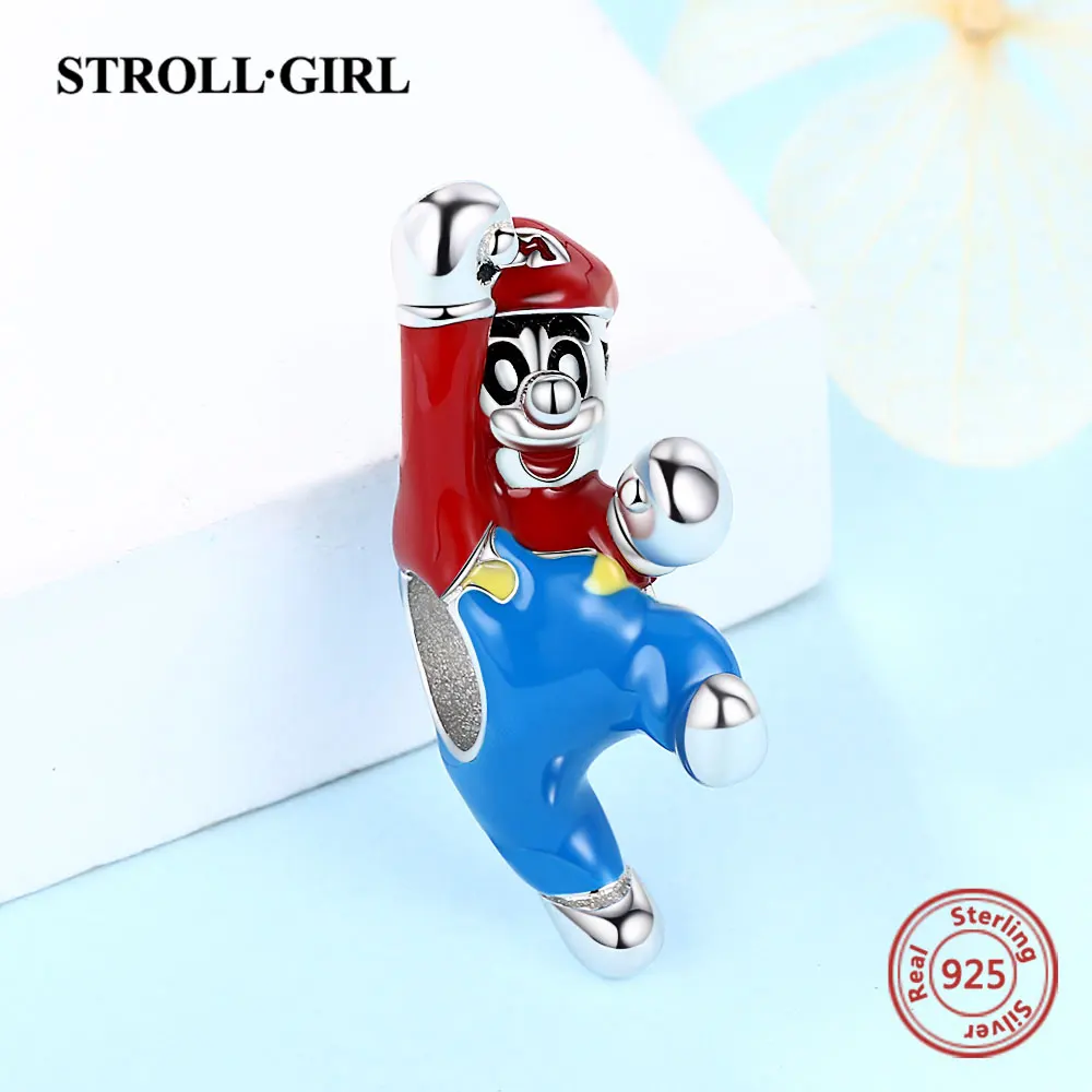100% 925 стерлингового серебра шляпа супер герой сантехника бусины Голубой