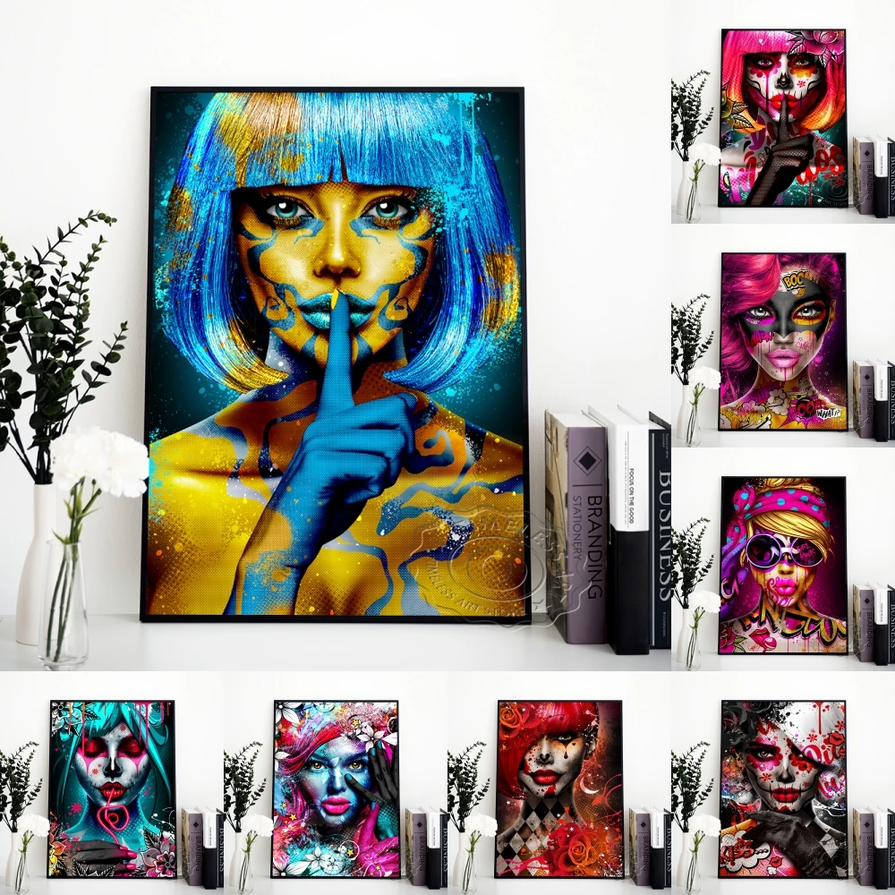 

Modern Street Graffiti Art Beautiful Woman Portrait Painting Poster and Prints Wall Colorful Picture for Living Room Decor