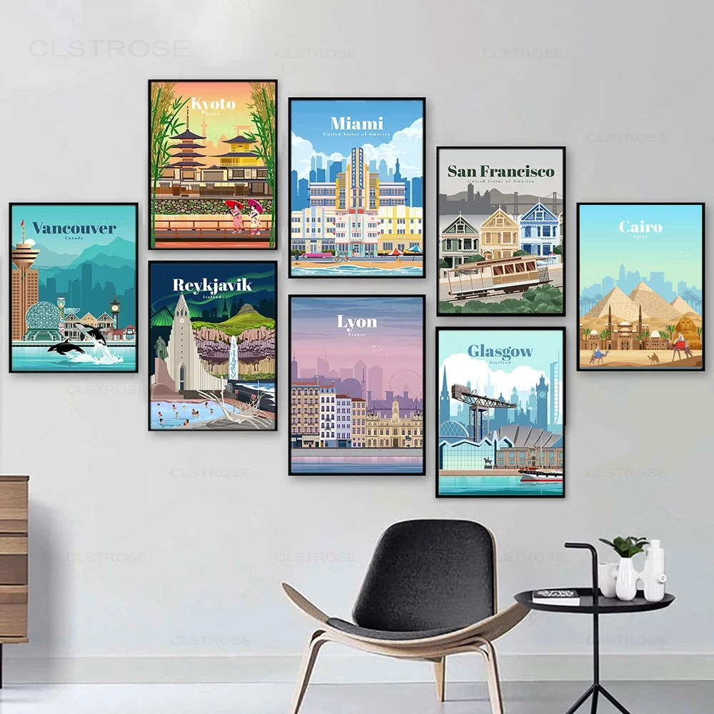 City Travel Landscape Poster Cairo Melbourne Singapore Mexico Agra Canvas Prints Nordic Wall Art Picture Livingroom Office Decor | Дом и сад