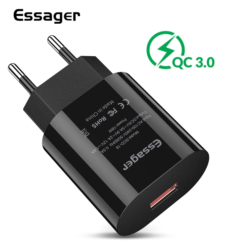 Essager quick charge 3.0 зарядное устройство usb QC3.0 ЕС зарядник для huawei Коврики 20 samsung A50 Xiaomi Mi 9 универсальнаябыстрая зарядка