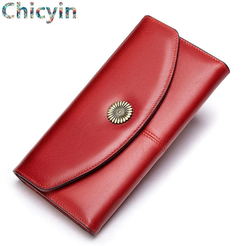 

Женский Длинный кошелек из воловьей кожи, клатч с RFID-защитой, Женский кошелек на застежке, Женский кошелек из натуральной кожи, женские коше...