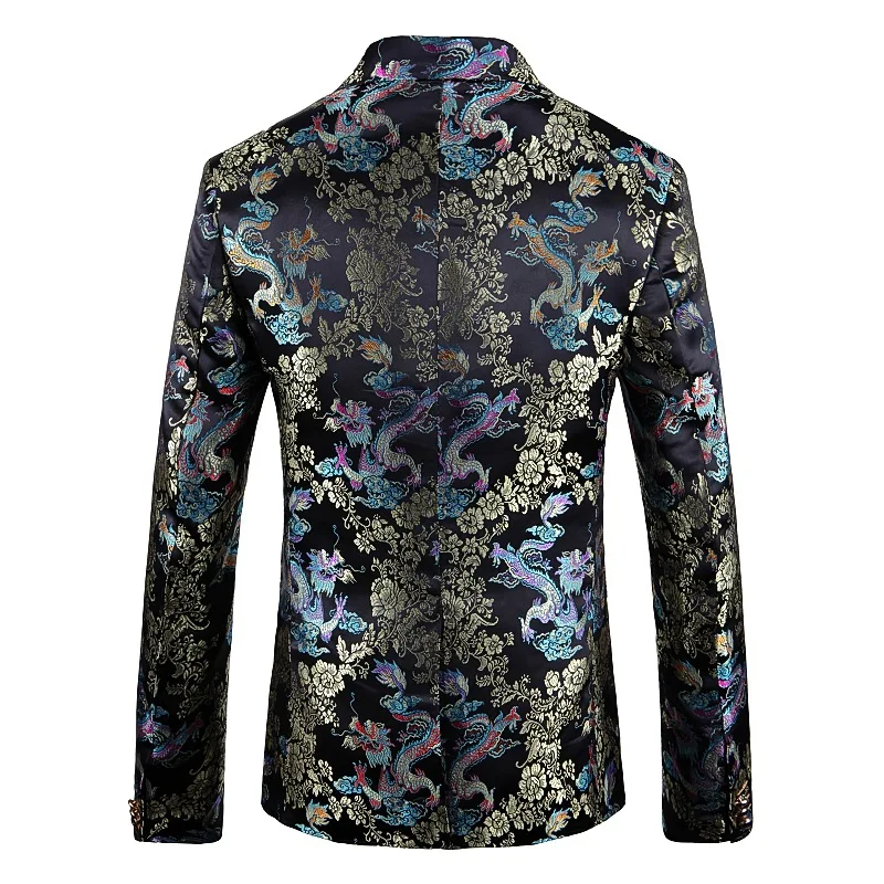 Shenrun Men Autumn Winter Blazer Fashion Dragon Pattern High Quality Slim Fit Jacket Groom Singer Host Stage Costume Party Prom | Мужская