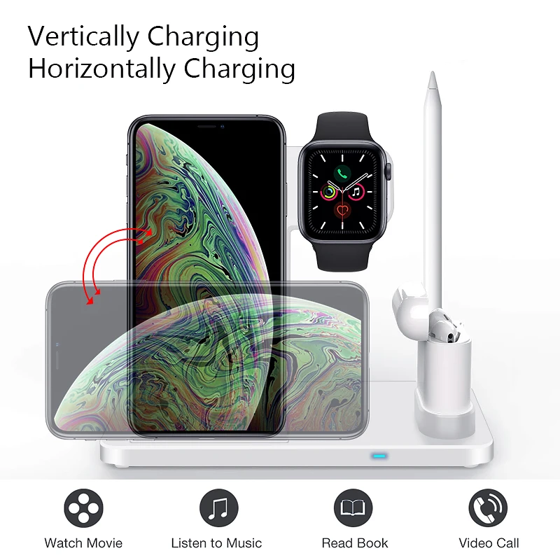 eksprad 4 in 1 wireless charger 10w fast charging stand for iphone 11 pro xr x xs max for apple watch 6 5 4 3 airpods pro pencil free global shipping
