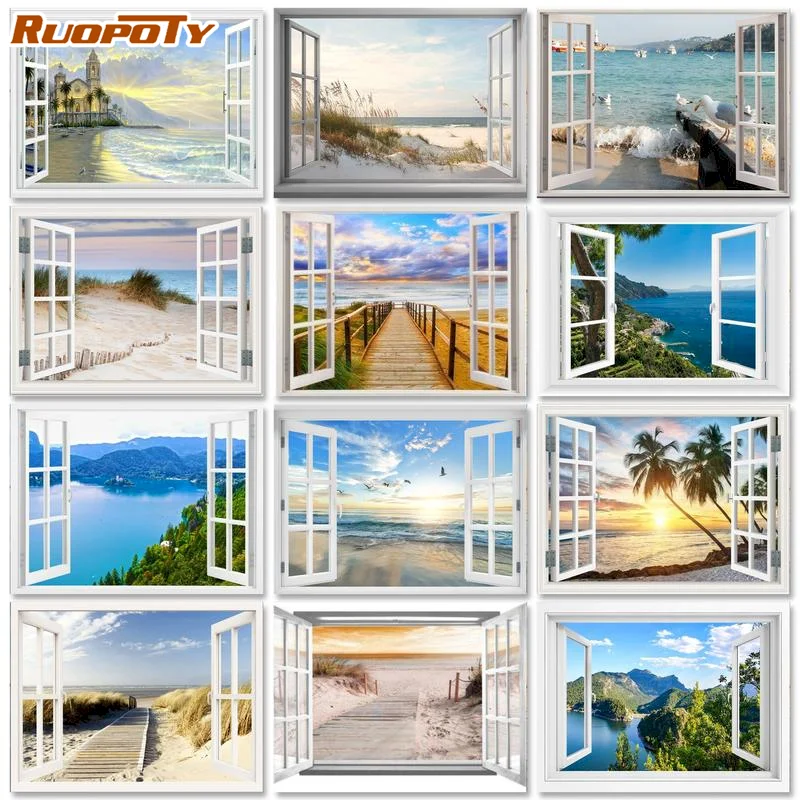 

RUOPOTY DIY Frameless Paint By Numbers For Adults Pictures By Numbers Landscape Kits Hand Painted Painting Art Drawing On Canvas