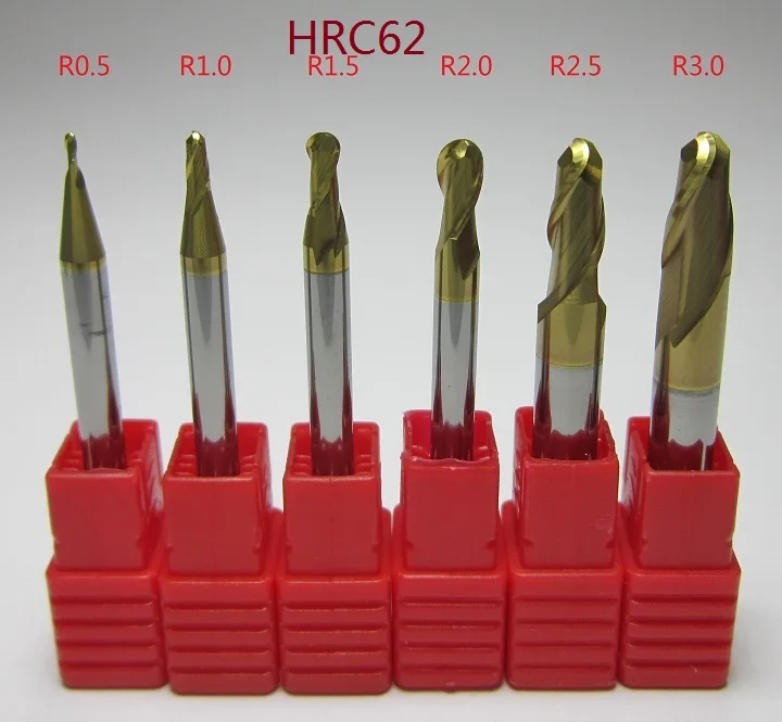 CAB2-R0.5-R3.0-62 6 шт. радиус 0,5 1,0 1,5 2,0 2,5 3,0 мм Карбид вольфрама сферическая Концевая фреза Набор L = 50 мм фрезерные Фрезы с ЧПУ Металлообработка отделка - Длина режущей кромки: CAB2-R0.5-R3.0-62