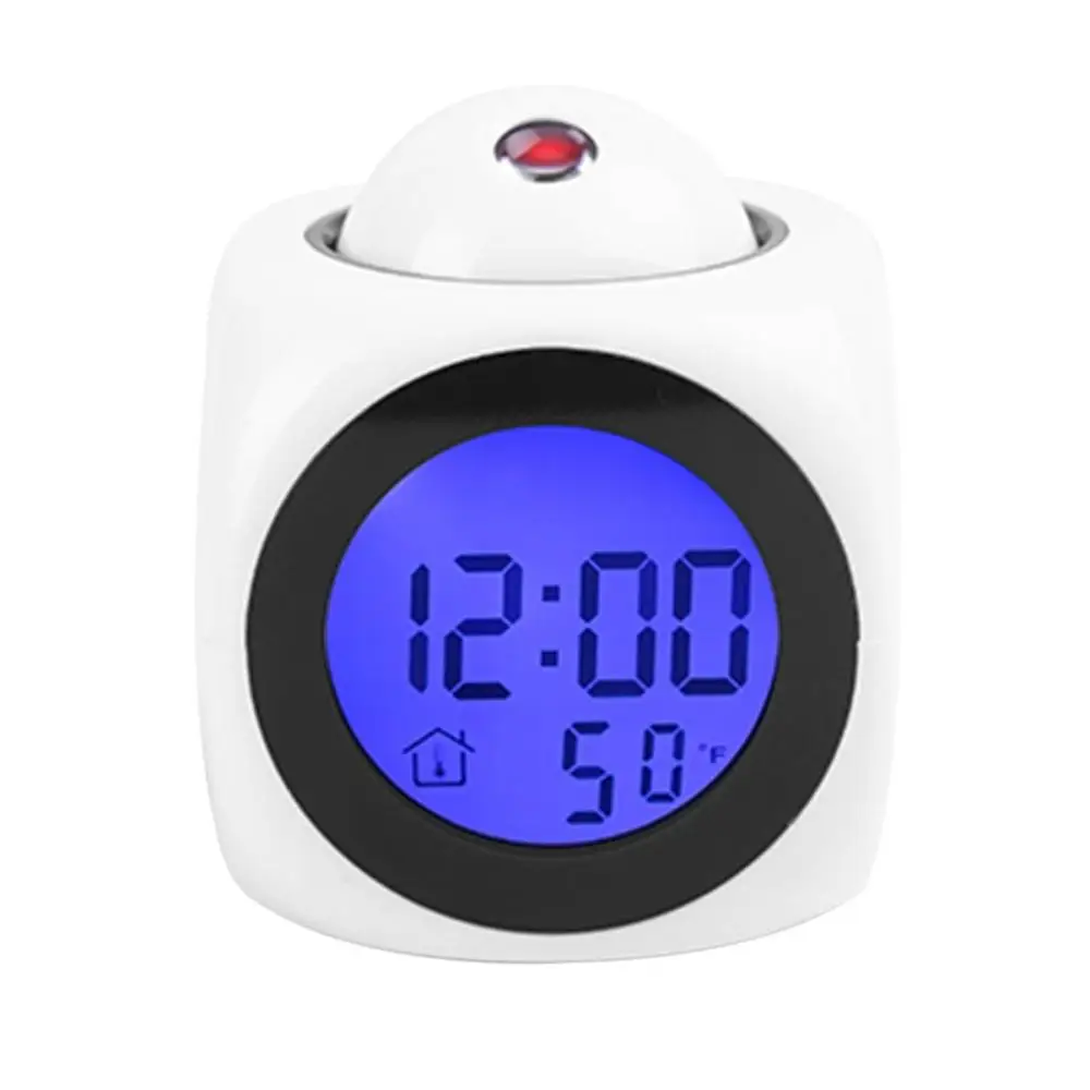 Белый 2019LCD проекция голосовой говорящий Будильник Подсветка электронный цифровой проектор часы стол температурный дисплей - Цвет: Белый
