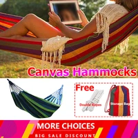 anti rollover rainbow hammock outdoor portable canvas fabric camping striped hammocks tree swing children adult hanging bed