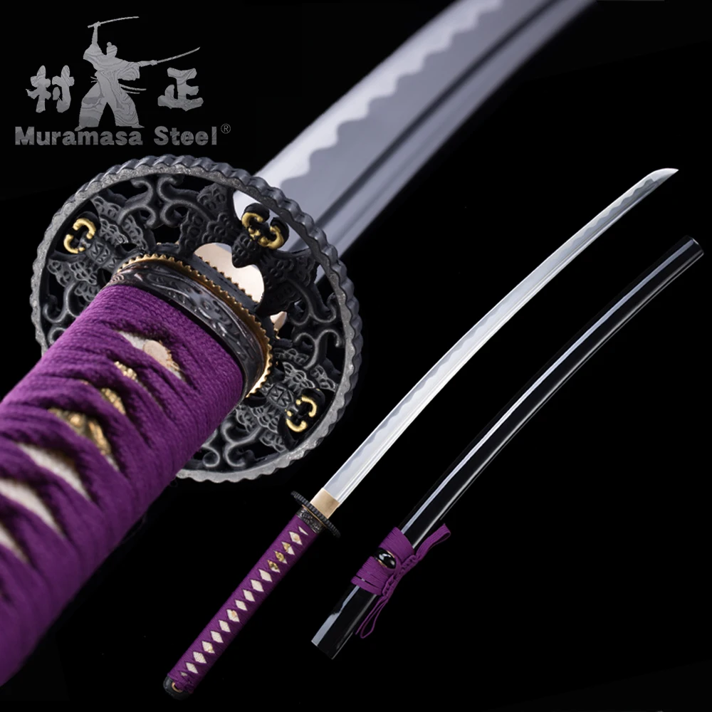 

Реальная японская бритва из углеродистой стали с полным лезвием, острые мечи 41 дюйм, Новое поступление ручной работы, фиолетовый цвет