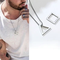 popular men necklaceinterlocking square triangle male pendantstainless steel modern trendy geometric necklaceshipster jewelry