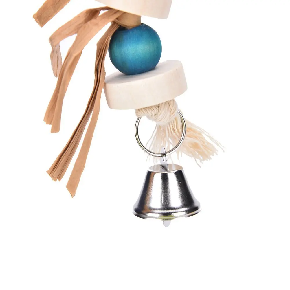 

Bird Hanging Chew Toy Colorful Loofah Shred and Preen Wooden Straw with Bell Cage Accessory