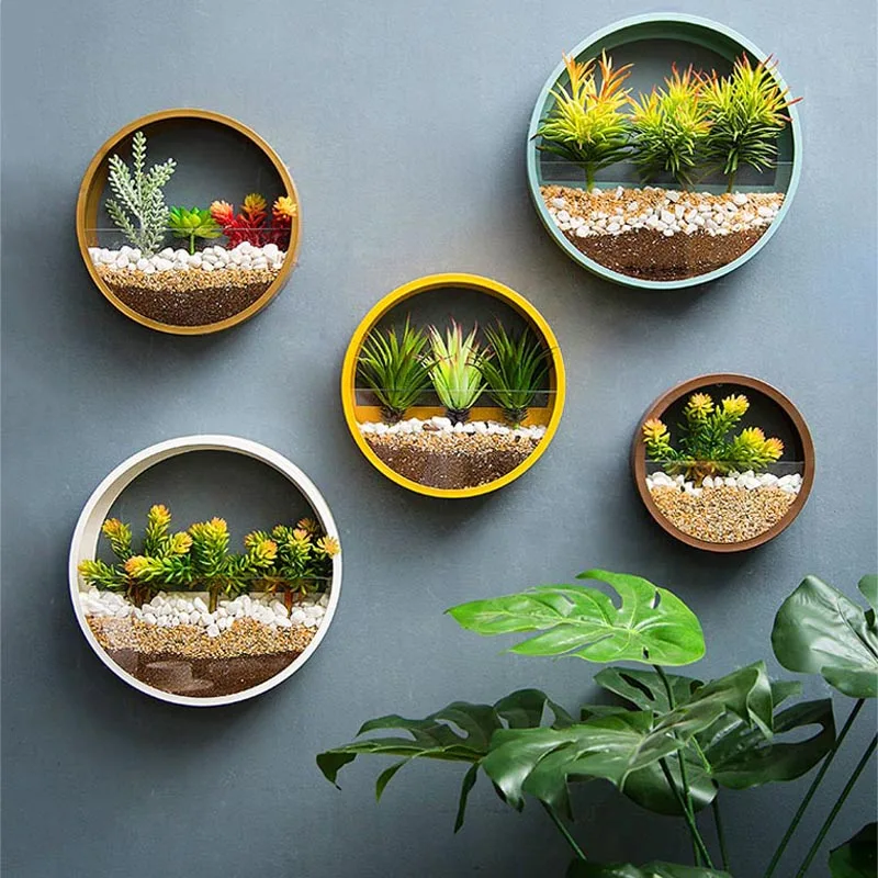 Креативный круглый железный художественный стеклянный цветочный горшок для