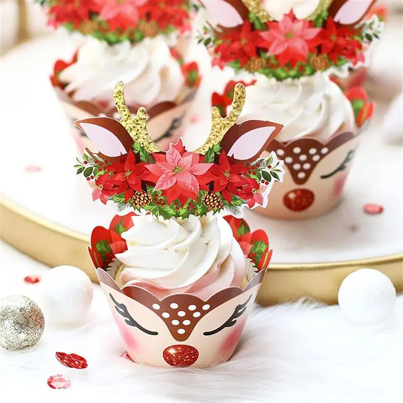 24 комплекта с рождественскими оленями украшение торта бумажные Формы для кексов
