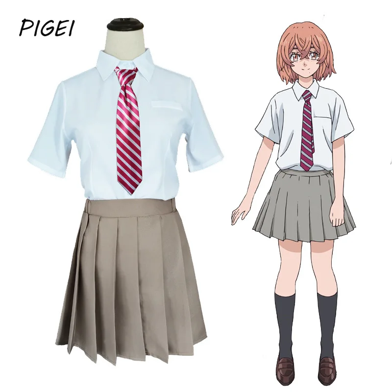 

Косплей-костюмы из аниме Токийский рественс Tachibana Hinata, рубашка, галстук, юбка, носки, полный комплект для девочек, униформа JK для женщин на Хэ...