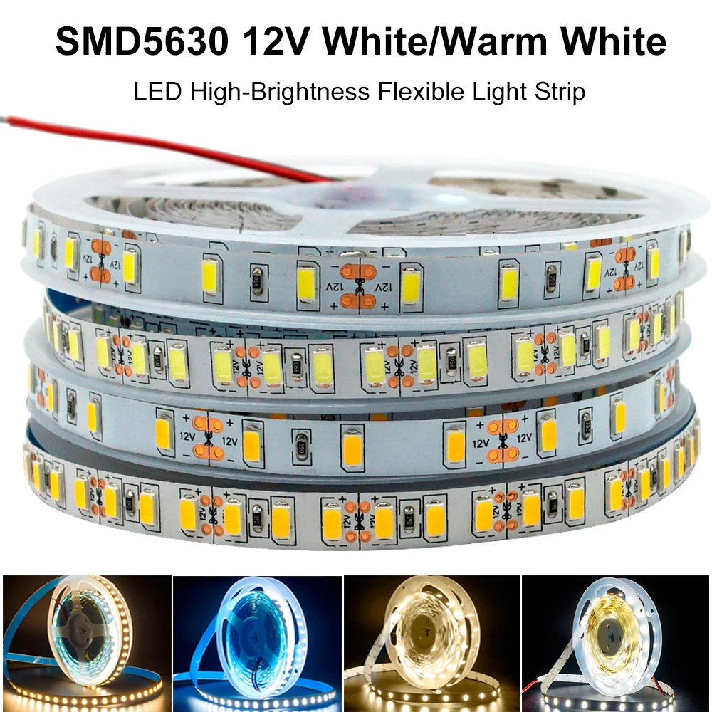 LED Strip Light DC12V 5630 5m/Roll 60/120leds/m White/Warm White LED High-Brightness Flexible Line Lamp Indoor Home Decoration