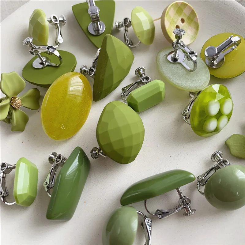 Милые зеленые акриловые круглые клипсы серьги с цветами для женщин orecchini ушные