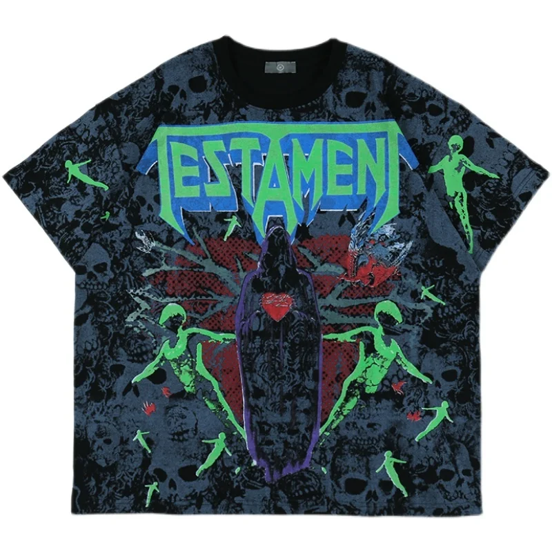 

2021ss Vintage Full Print T-shirt Men Women High Quality Wash Make Old Tee Tops Cotton Short Sleeve Rock Style