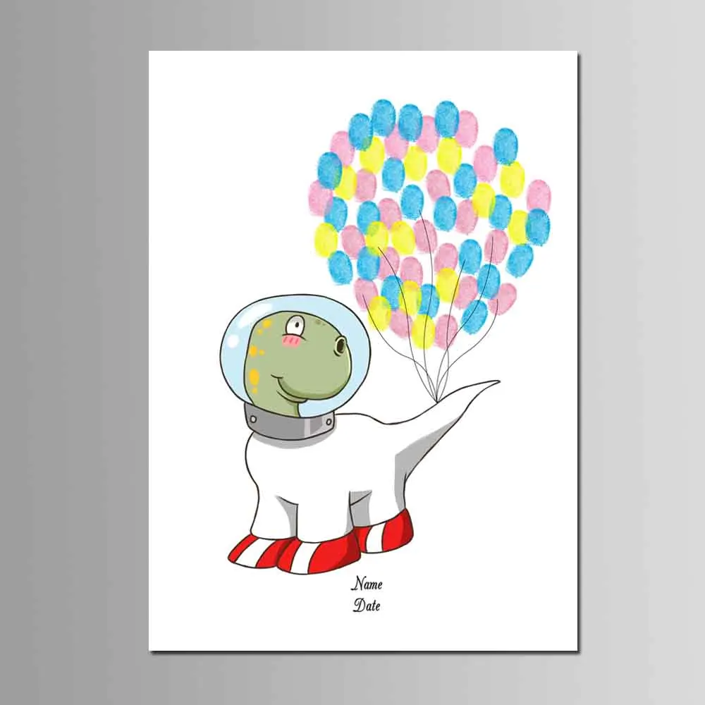 

New Arrival Customized Dinosaur Party Favor Fingerprint Signature Guest Book Baptism DIY Canvas Paintings Kids Birthday Gift